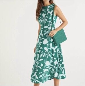 Boden NWT Clarissa Forest Garden Charm Floral Print Green Midi Dress Size 4